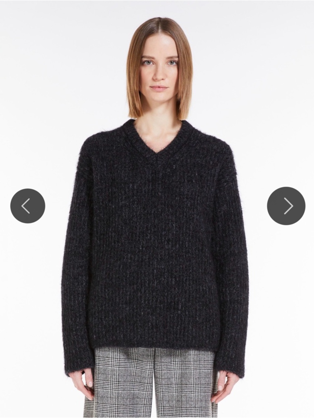 MaxMara Black-gray  V-Neck Mohair-Blend Sweater